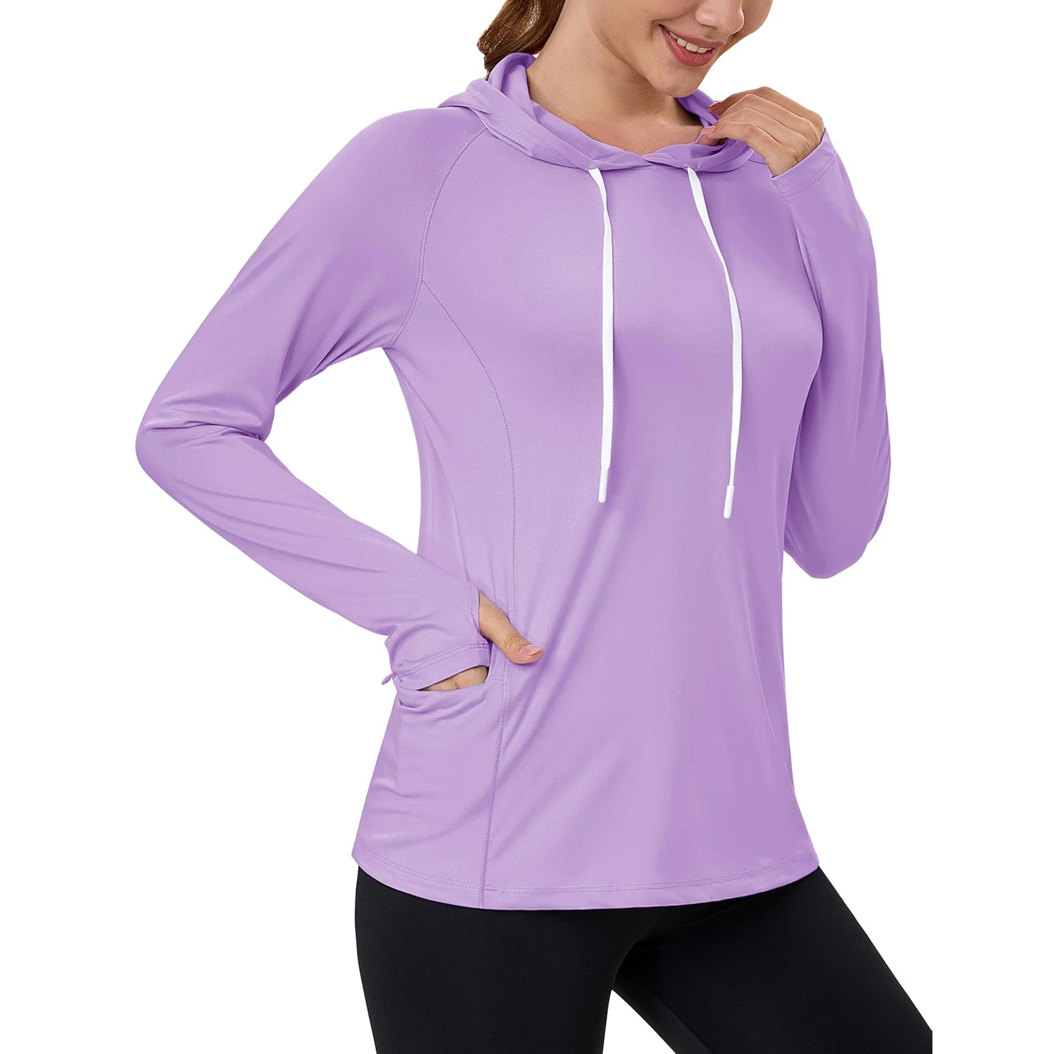 TACVASEN Women's UPF80+ Windproof Quick-Dry Hooded Long Sleeve Shirt with Raglan Thumbhole & Hidden Pocket Hair Port