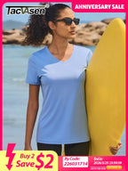 TACVASEN UPF 50+ Summer Short Sleeve V-Neck T-shirts Womens Sun Protection T-shirts Quick Dry Hiking Running Tee Shirts Tops