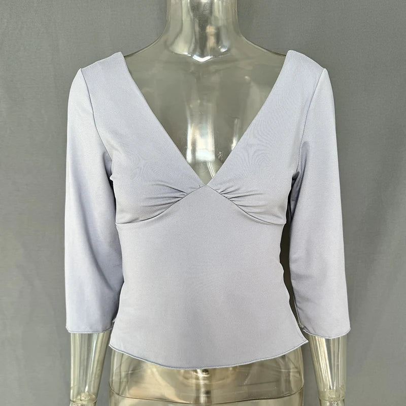 Split-Hem V-Neck Long-Sleeve Top