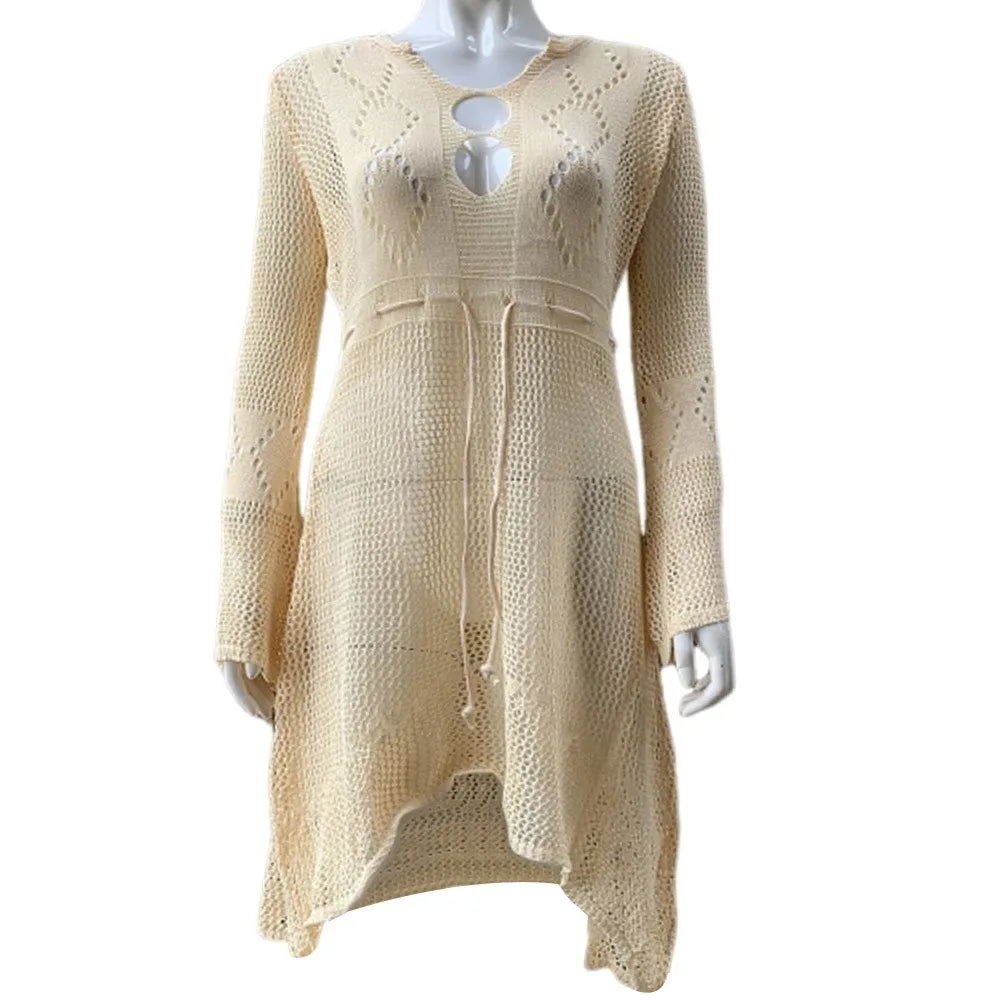 V-Neck Hollow-Out Beach Cover-Up