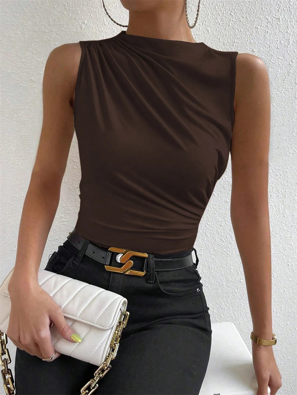 Ruched Mock-Neck Tank