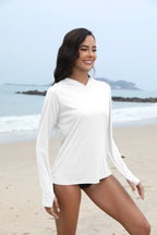 Women's Sunscreen Hoodie with Thumb Buckle and Hidden Ponytail Hole, Outdoor Running Fitness Sports, Leisure Sunscreen T-shirt