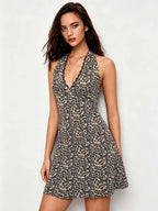 Leopard Lace Halter Mini Dress