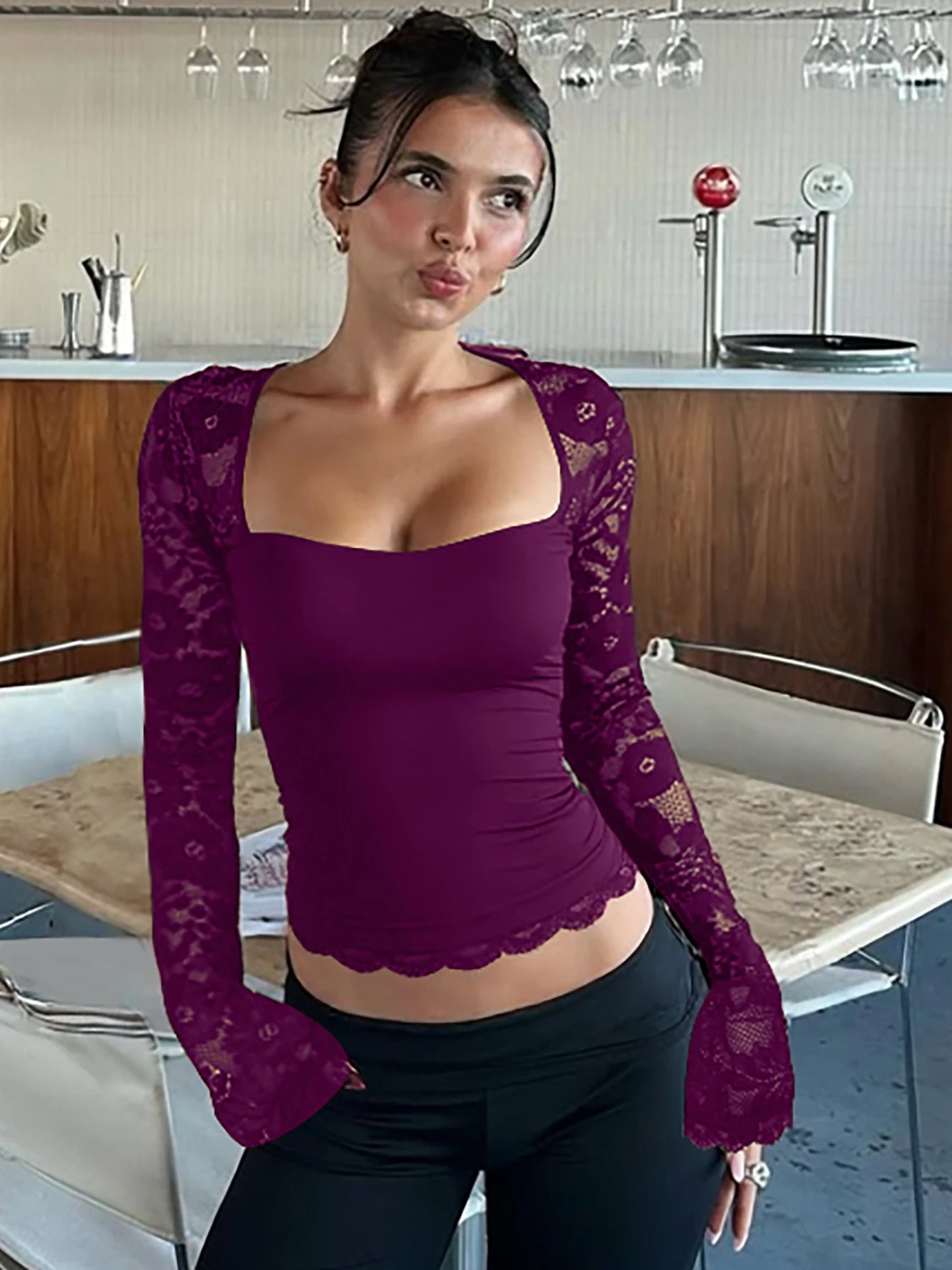 Floral Lace Square-Neck Crop Top