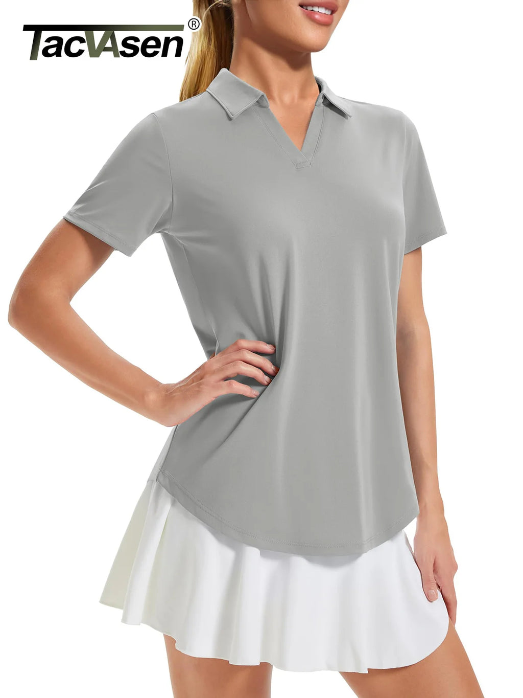 TACVASEN Womens UPF 50+ Sun Protection Golf Polo Shirts Short Sleeve V-Neck Curved Hem Tennis Tops Moisture Wicking Shirts