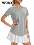 TACVASEN Womens UPF 50+ Sun Protection Golf Polo Shirts Short Sleeve V-Neck Curved Hem Tennis Tops Moisture Wicking Shirts