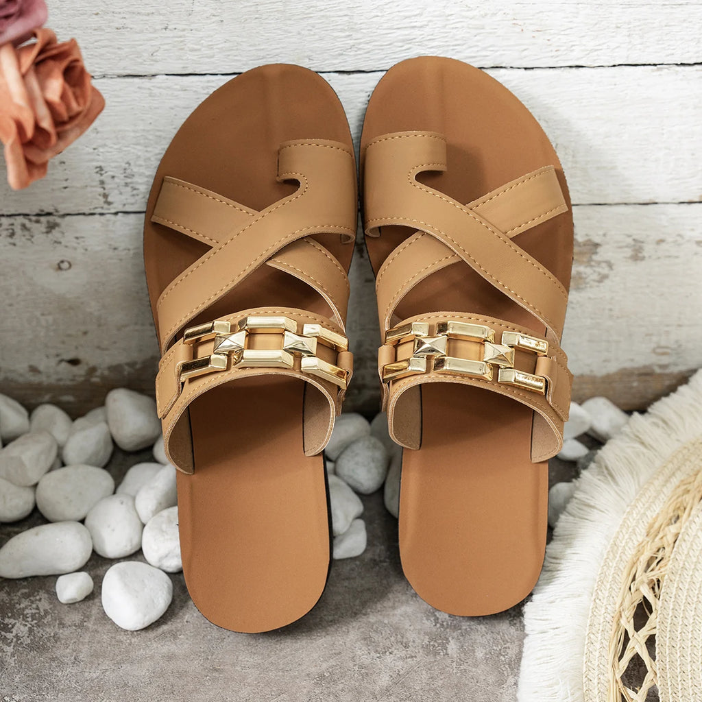 Chain-Detail Footbed Sandals