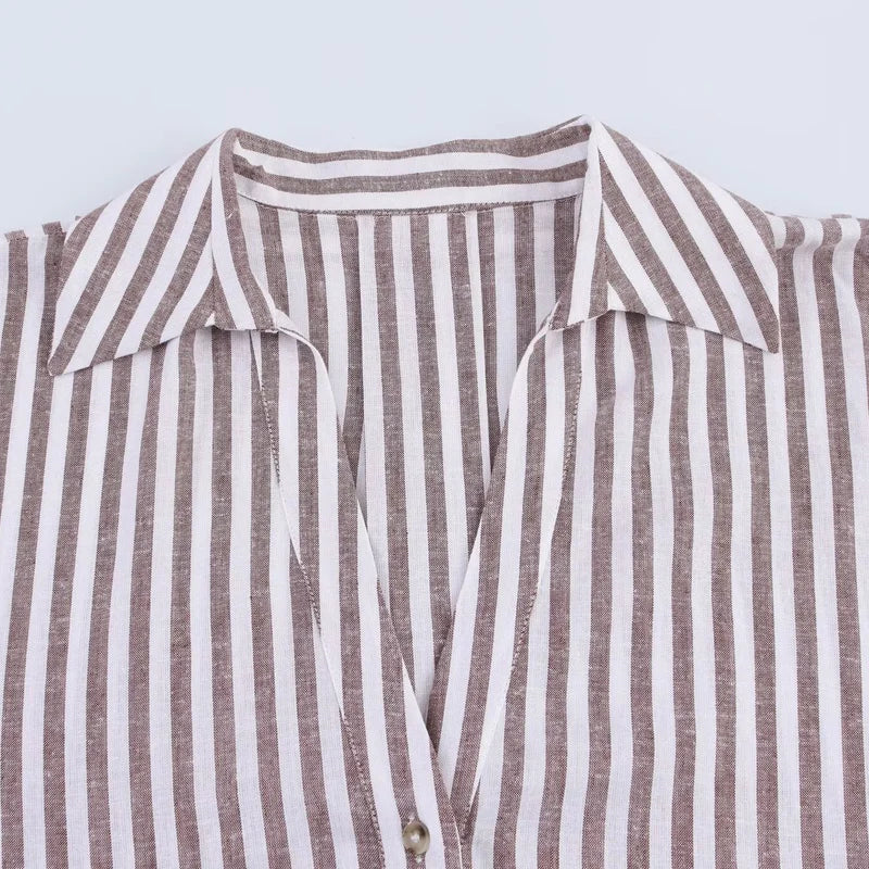 Striped Long-Sleeve Oversized Blouse