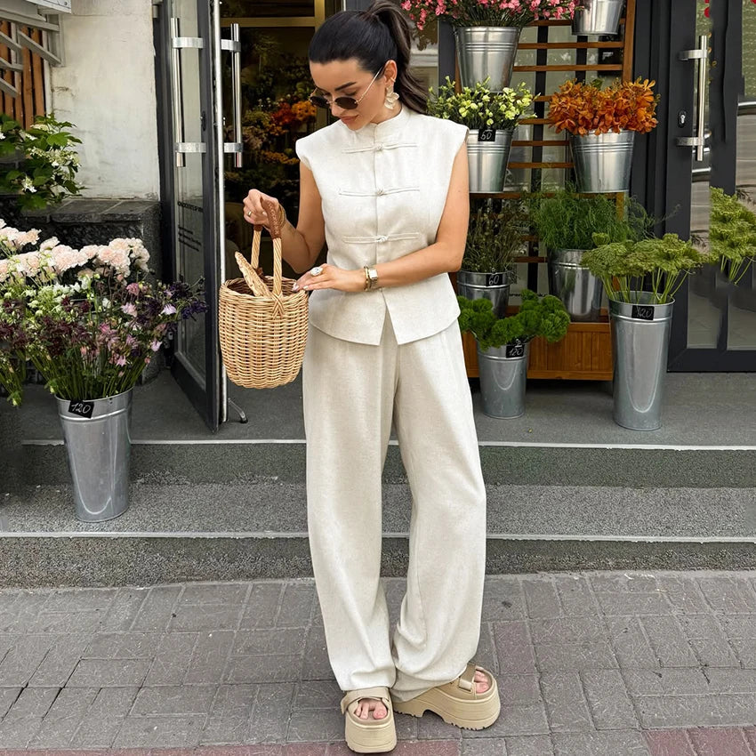 Cotton-Linen Vest & Trousers Set