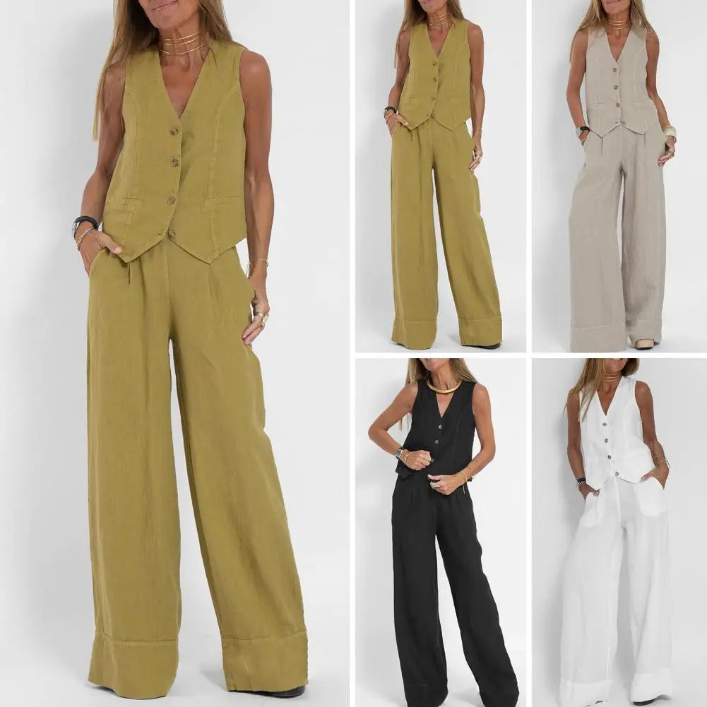Linen Tank Top & Wide-Leg Pants Set
