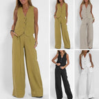 Linen Tank Top & Wide-Leg Pants Set