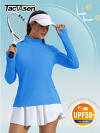 TACVASEN Women's UPF 50+ Long Sleeve Sun Protection Polo Shirt 1/4 Zip Pullover Thumb Hole Sport Shirts with Side Zipper Pockets