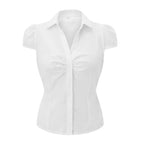 Button-Up Short-Sleeve Cropped Blouse