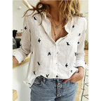 Cotton-Linen Button-Up Long-Sleeve Blouse