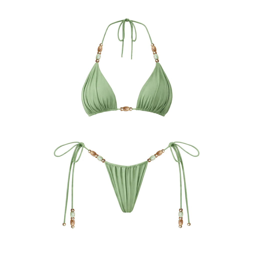 Aurelia Sun Beaded Bikini & Mesh Skirt Set – Green Set 1 – image 2