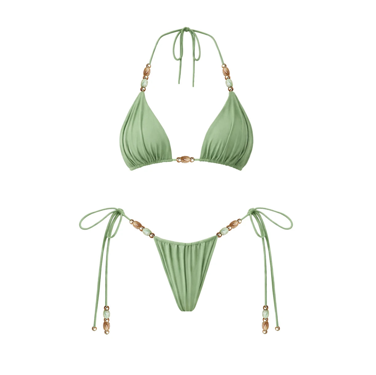 Aurelia Sun Beaded Bikini & Mesh Skirt Set – Green Set 1 – image 2