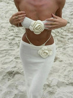 Crochet Flower Crop Top & Maxi Skirt Set