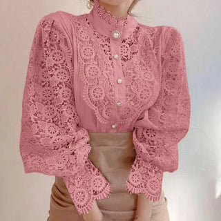 Lace High-Neck Long-Sleeve Blouse