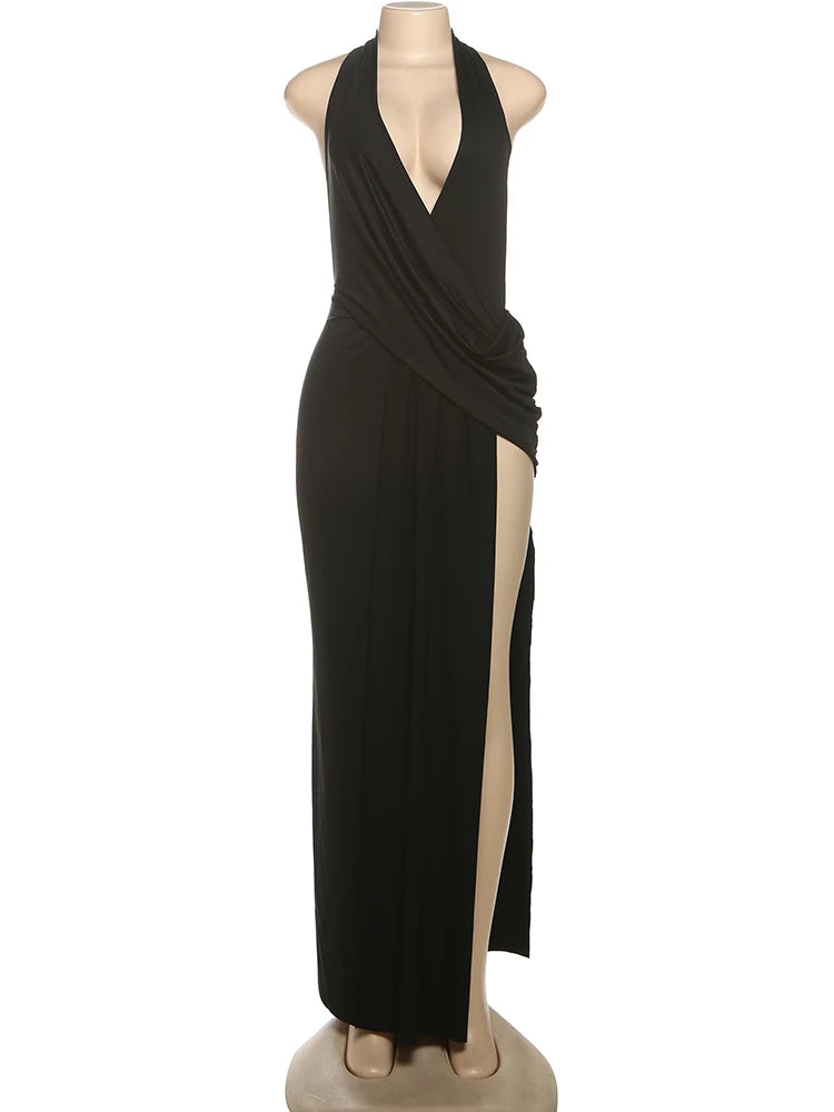 Ruched Halter Maxi Dress