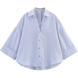 Striped Long-Sleeve Oversized Blouse