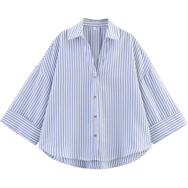 Striped Long-Sleeve Oversized Blouse