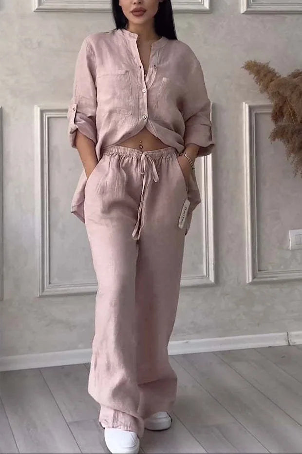 V-Neck Shirt & Drawstring Pants Set