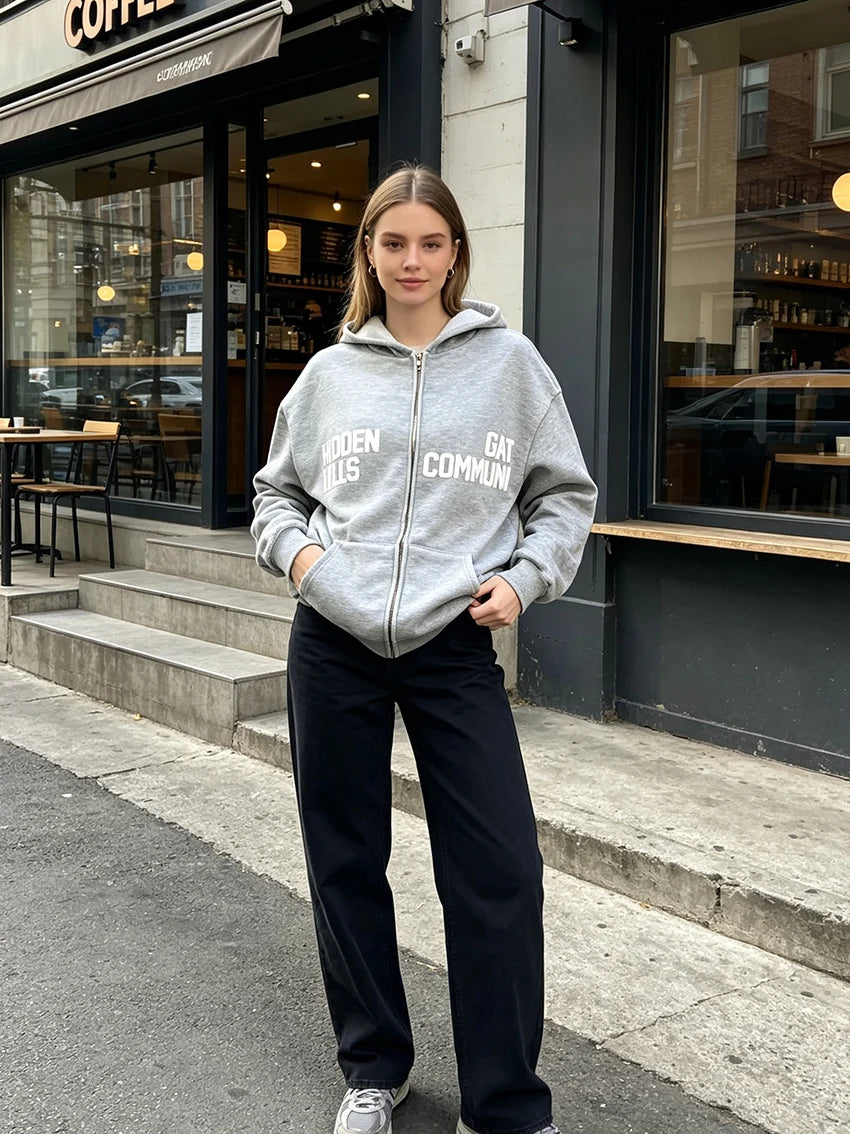 Hidden Hills Oversized Zip Hoodie in Grey by Aurelia Sun