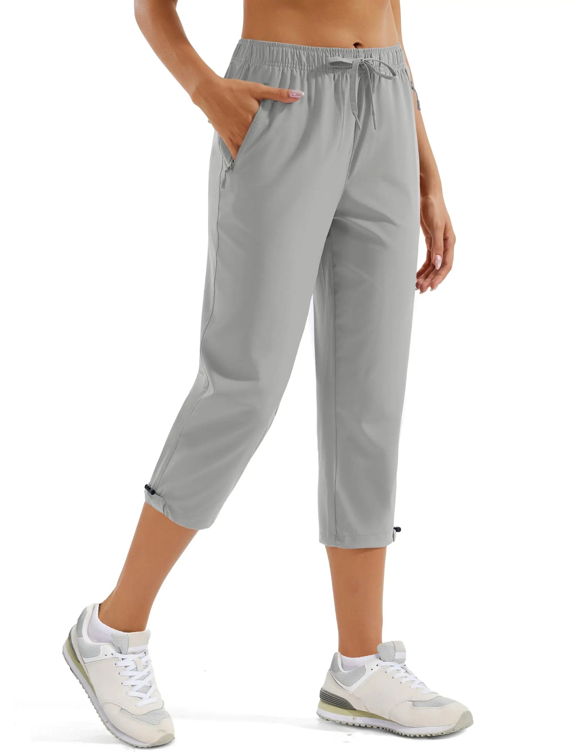 TACVASEN Women's Hiking Capris Pants UPF 50+ Lightweight Quick Dry Workout Travel Summer Casual Drawstring Pants Zipper Pockets