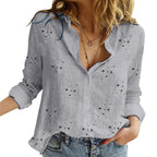 Cotton-Linen Button-Up Long-Sleeve Blouse