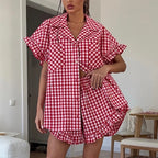 Plaid Shirt & High-Waist Shorts Set