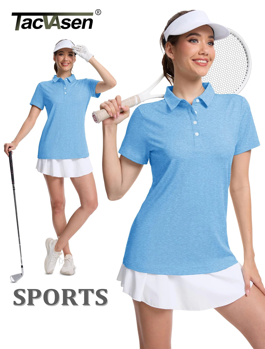 TACVASEN 4 Buttons Polos T-Shirts Womens Summer Short Sleeve Athletic Golf Polos Tee Shirts Sports Casual Work Pullover T-shirts