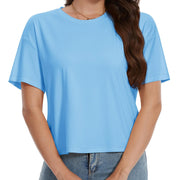 TACVASEN UPF 50+ Cropped Cotton T-Shirts Womens Summer Short Sleeve Casual Crew Neck Tops Breathable Sun UV Block Outdoor Tees