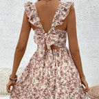 Ruffle-Hem Floral Beach Dress