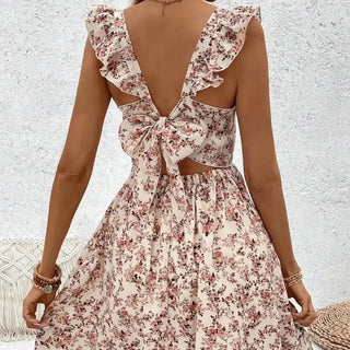 Ruffle-Hem Floral Beach Dress