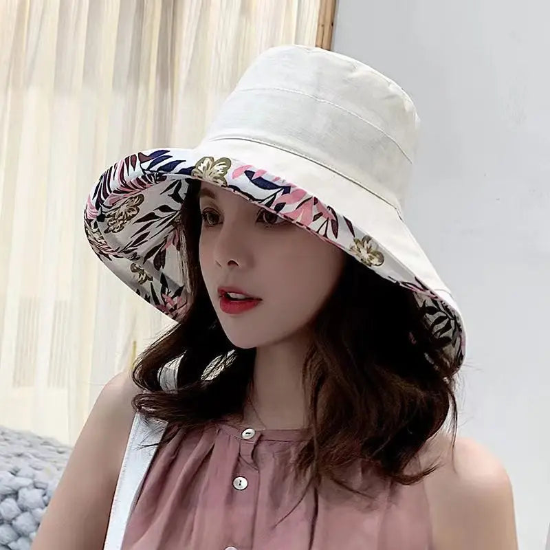 Reversible Leaf Print Bucket Hat