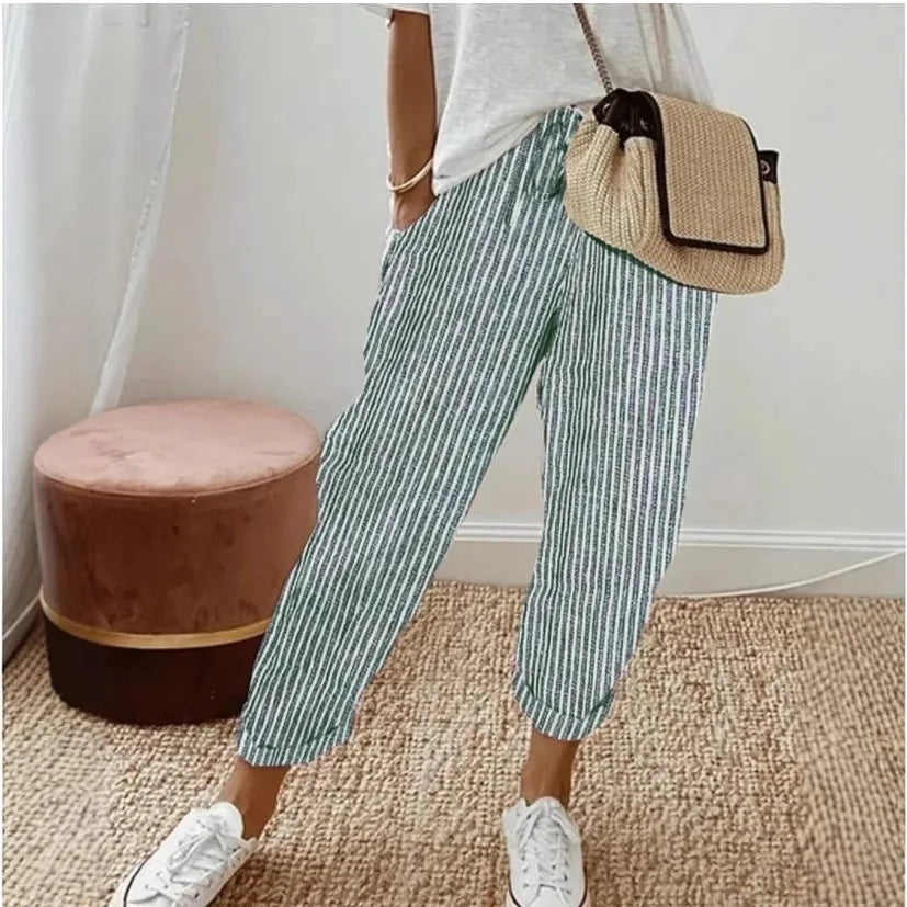 Striped Drawstring Wide-Leg Pants