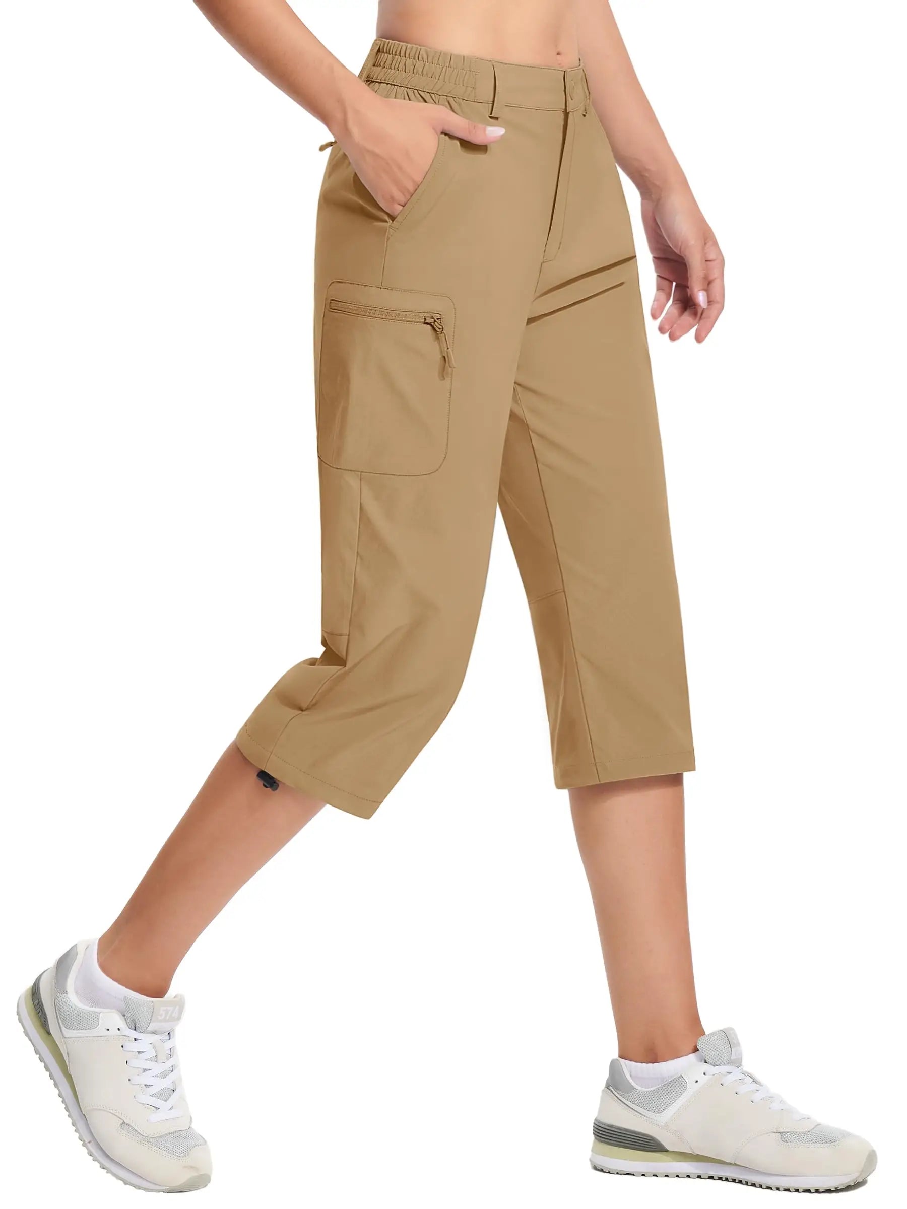 TACVASEN Quick Dry Knee Length Nylon Capris Womens Summer Hiking Casual Cargo Short Pant Lightweight Waterproof Shorts 5 Pockets