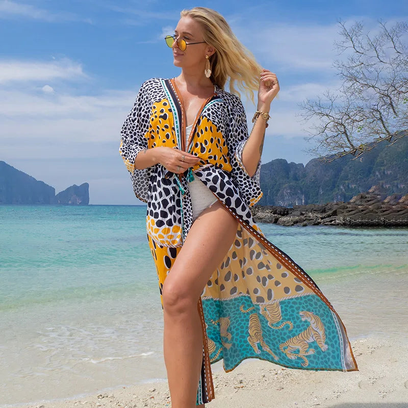 Printed Belted Kimono Cover-Up