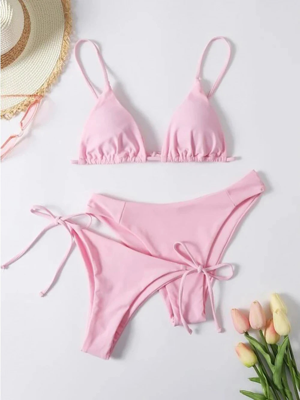 Halter Three-Piece Tie-Side Bikini Set