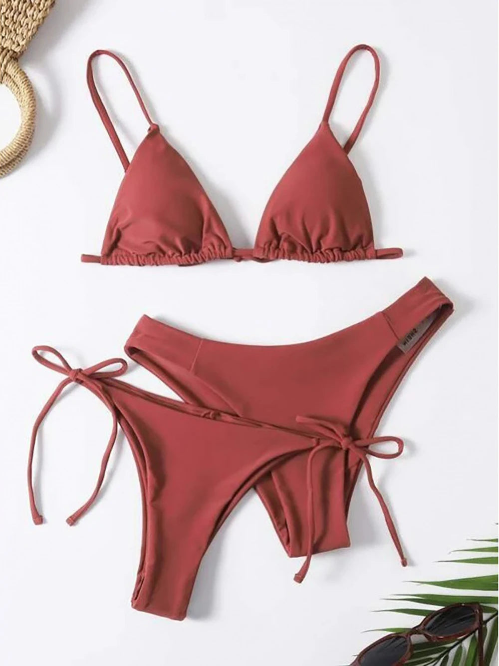 Halter Three-Piece Tie-Side Bikini Set