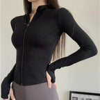 2026 Summer Slim Fit Long Sleeve T Shirt Women Wild Zipper Up Waist Slimming Yoga Tshirt Woman Tight UV Protection Crop Tops