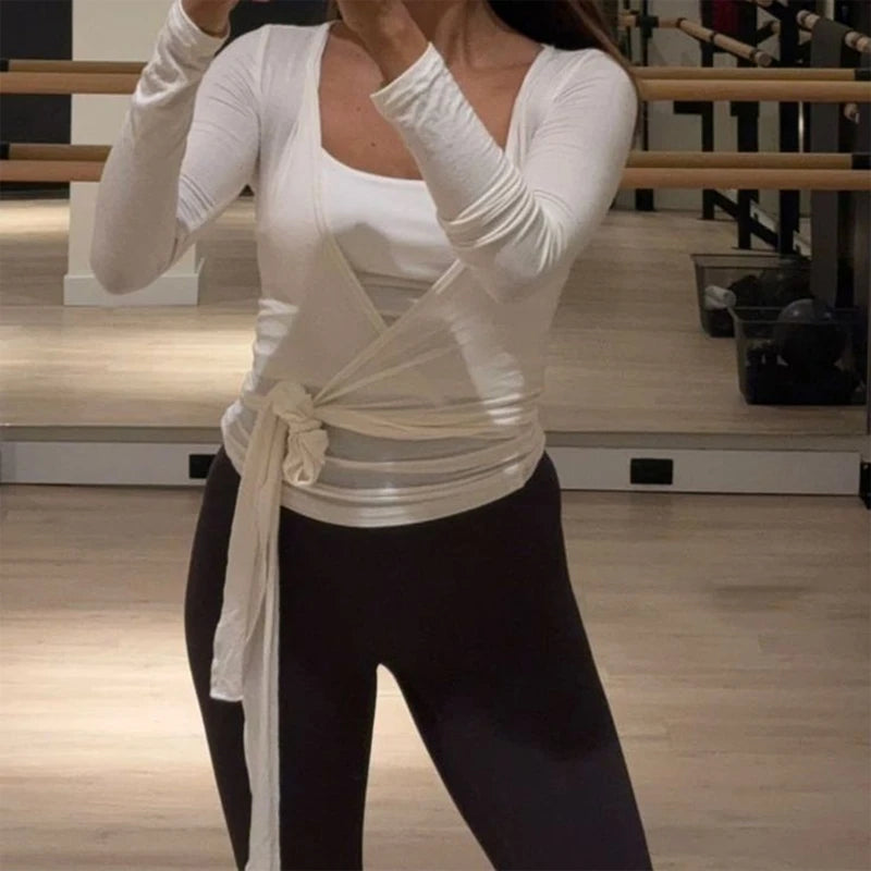 Wrap-Tie Long-Sleeve Crop Top