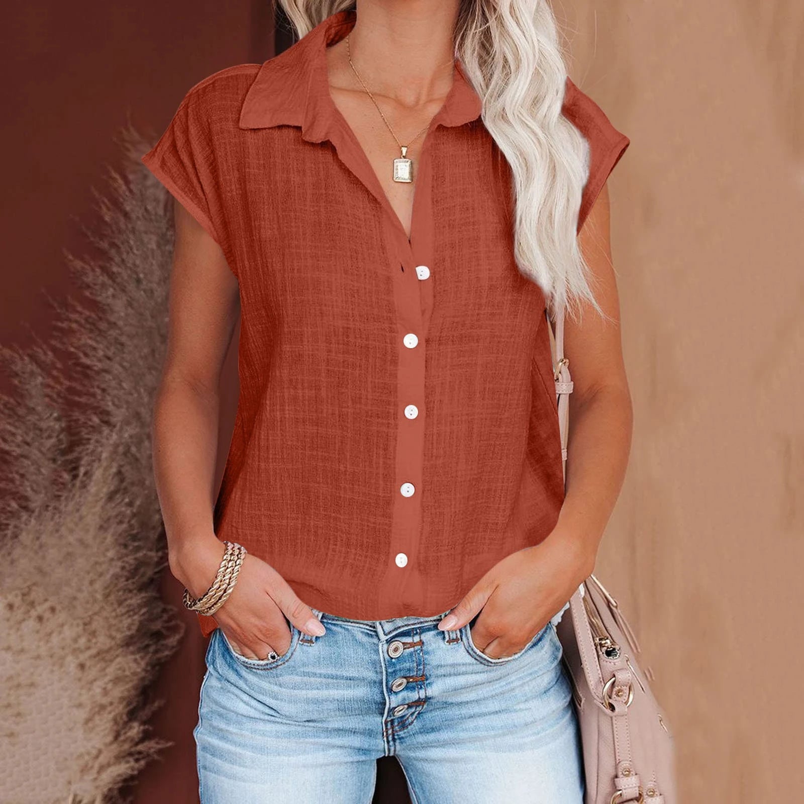 Cotton-Linen Short-Sleeve Relaxed T-Shirt