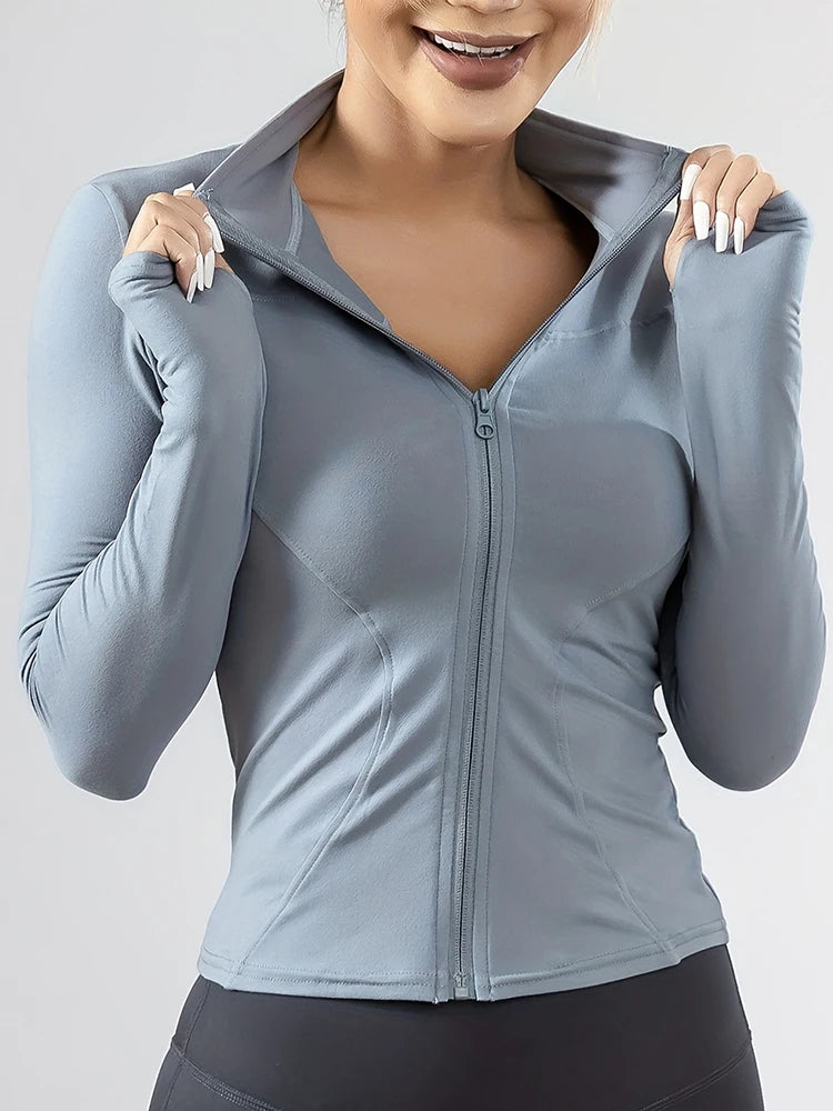 2026 Summer New Women's Sun Protection Jacket with Stand-up Collar Waist-Cinching Slim-Fit Long Sleeve Cardigan Yoga Top
