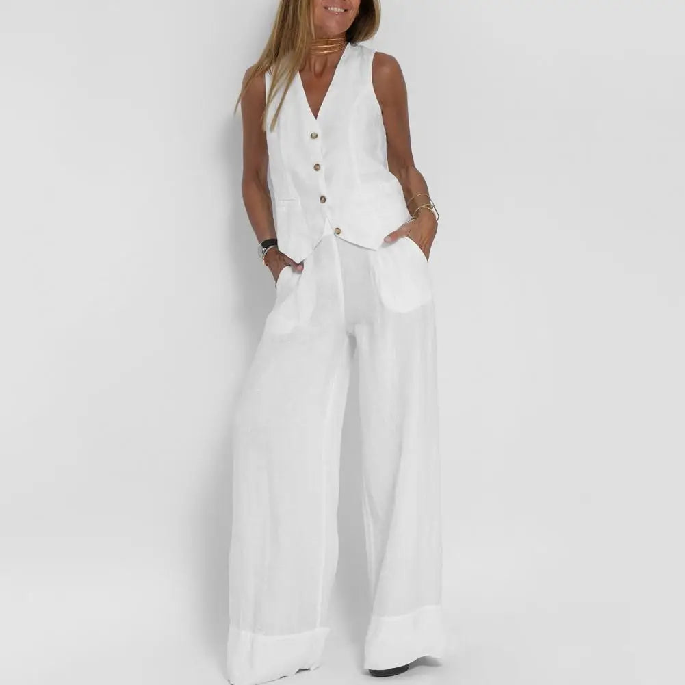 Linen Tank Top & Wide-Leg Pants Set