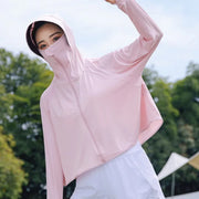 Summer Women's Sun Protective Clothing Breathable Traveling Brim Ponytail Hole Sun Hoodie Detachable Shopping Long-Sleeved Shirt