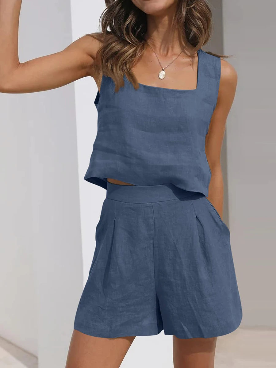 Linen Crop Top & Shorts Set