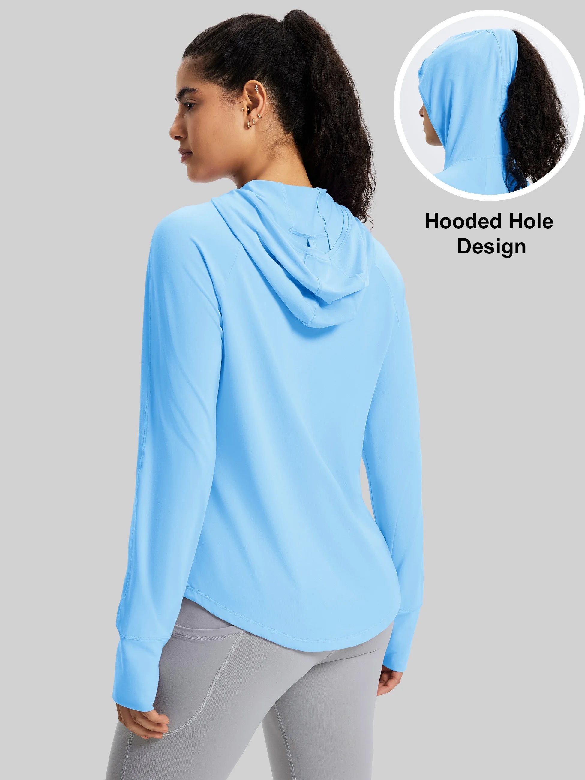 TACVASEN Womens UPF50+Sun Protection Crossed Collar Hoodie SPFUV Shirt Long Sleeve Quick Dry Shirt with Ponytail Hole Thumb Hole
