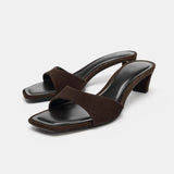 Square-Toe Kitten-Heel Slides
