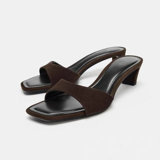 Square-Toe Kitten-Heel Slides